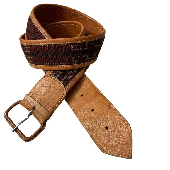 Vtg Western Leather Blanket Woven Belt Mens Large Woven Native Pattern Western main image 8